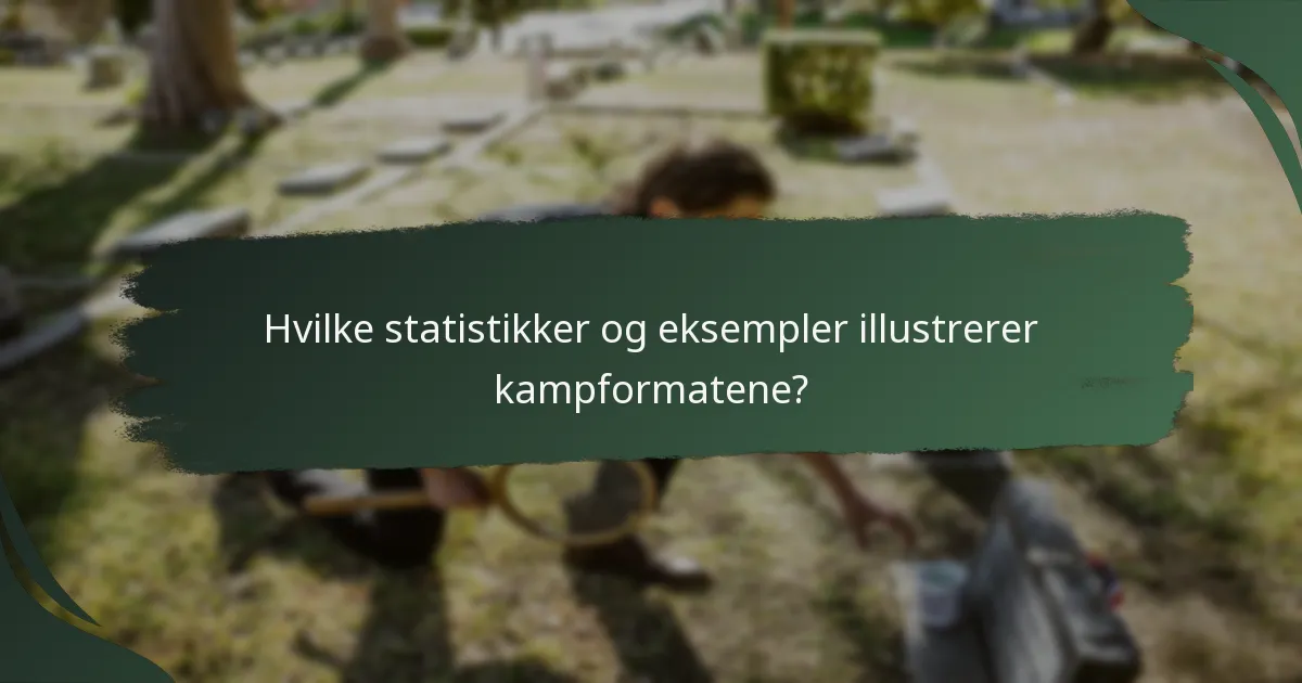 Hvilke statistikker og eksempler illustrerer kampformatene?